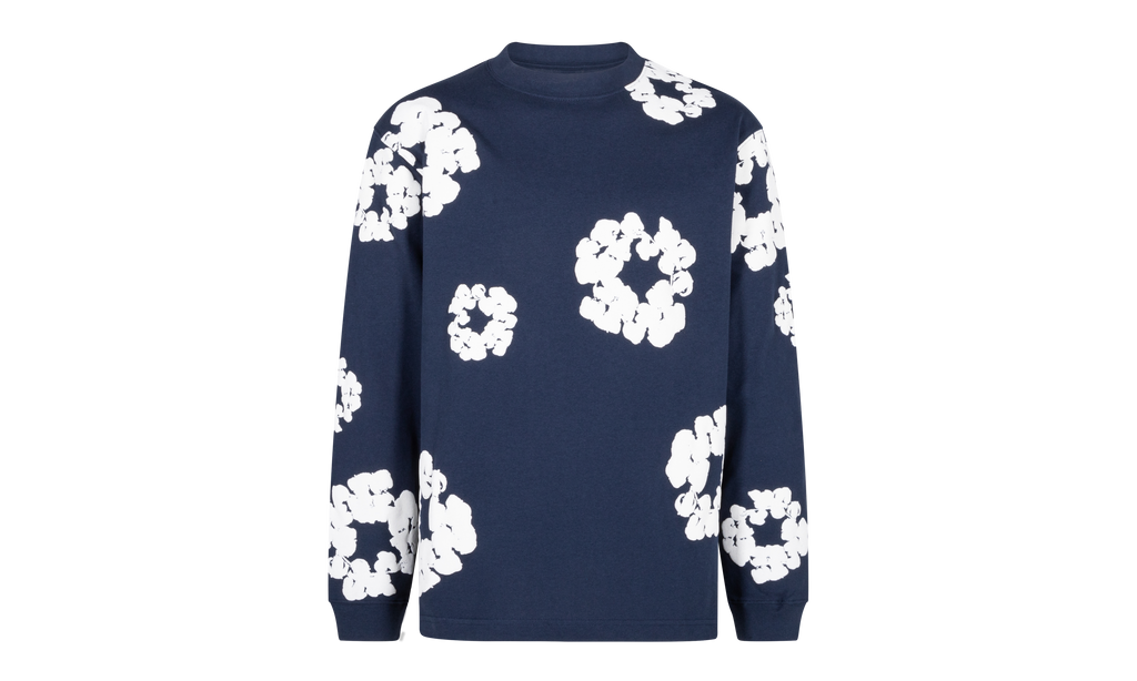 Long Sleeve Cotton Wreath Tee "Navy" DT056