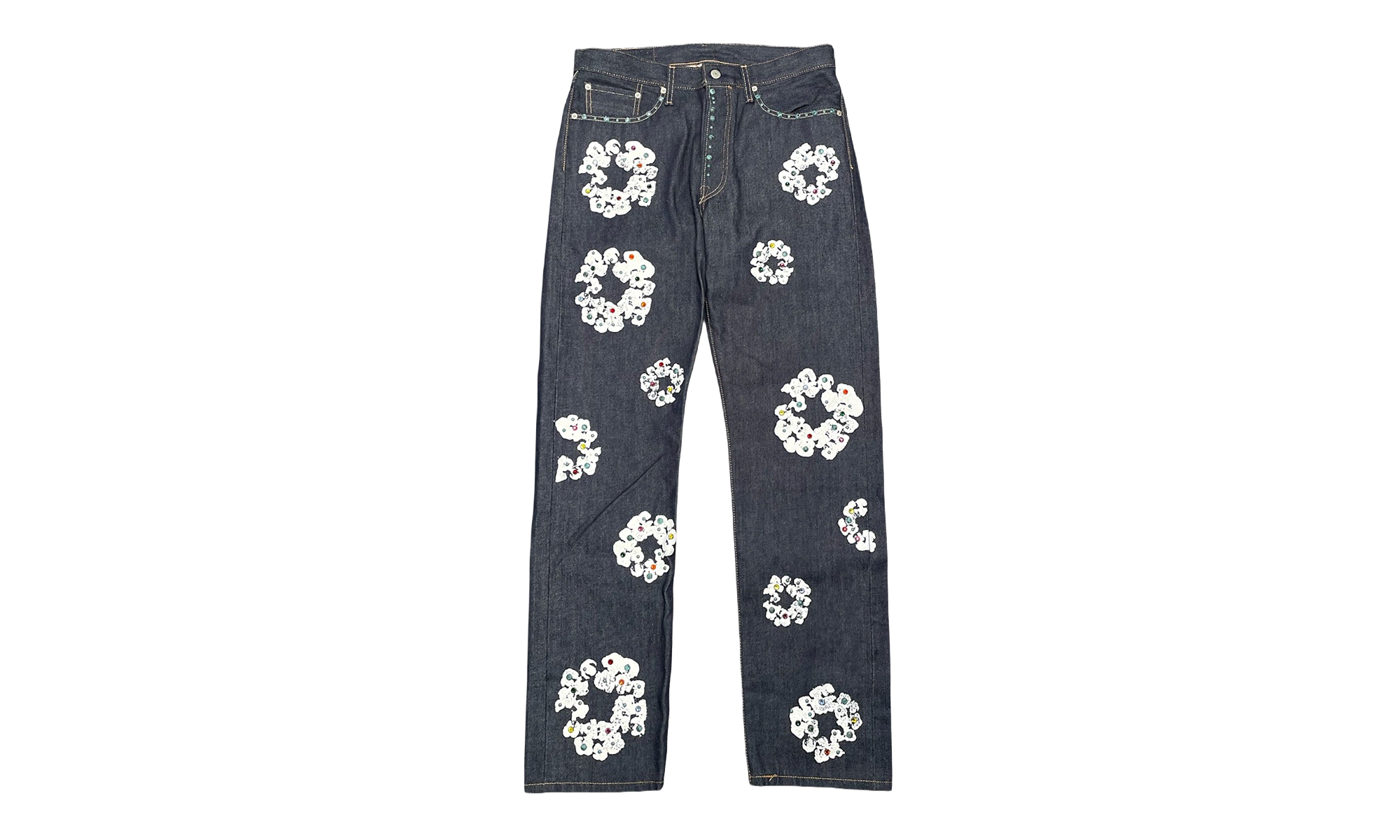 Levi's 501 Rhinestone Cotton Wreath Logo Jeans "Selvedge - Indigo / White" DT295