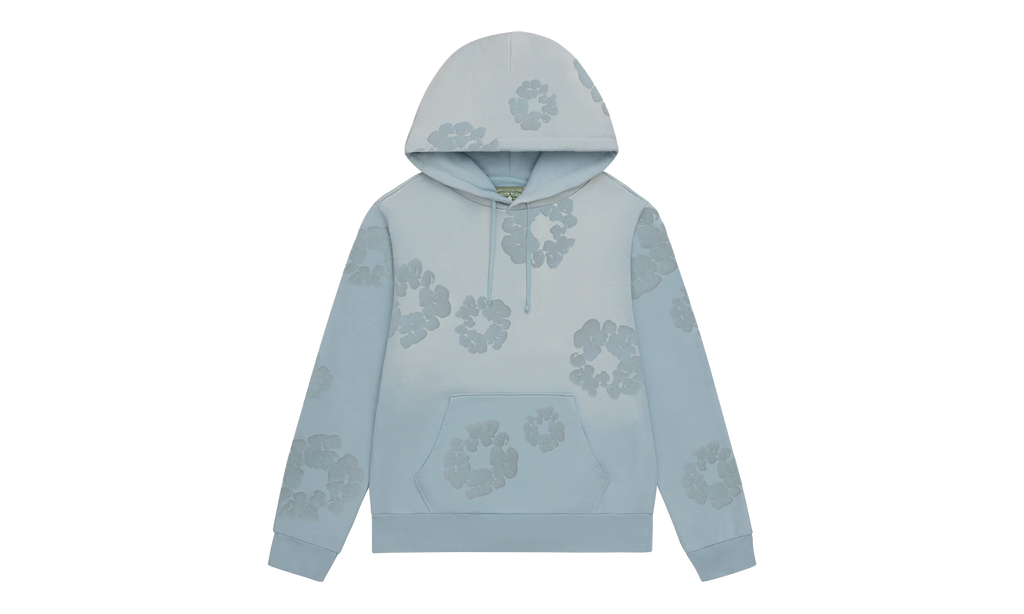 Faded Mono Cotton Wreath Hoodie "Light Blue" DT245