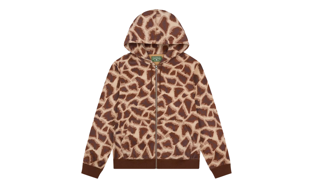 Faux Fur Giraffe Print Hoodie "Brown" DT547