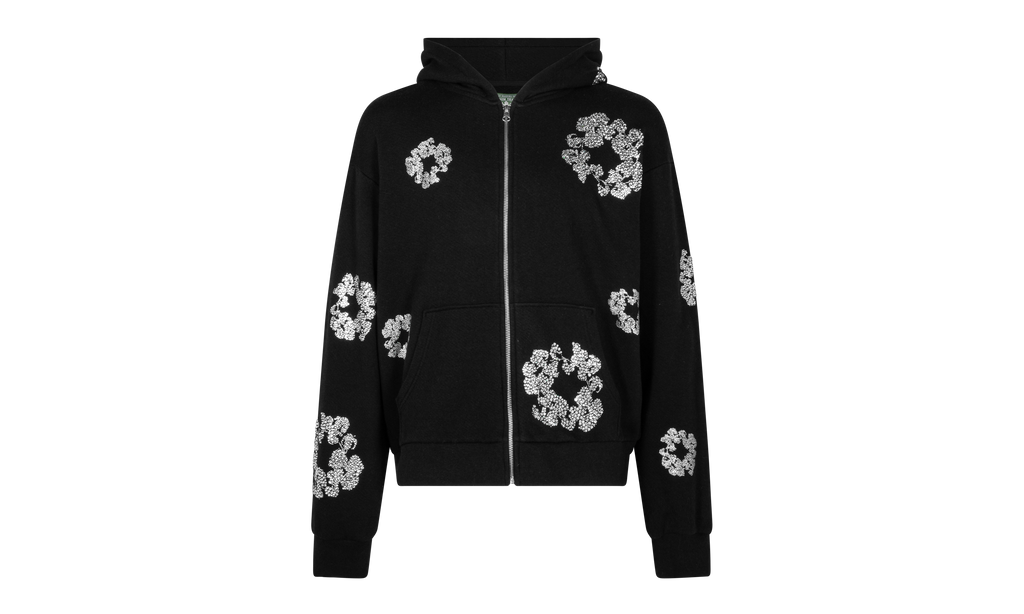 Cashmere Swarovski Cotton Wreath Zip Hoodie "Black" DT075