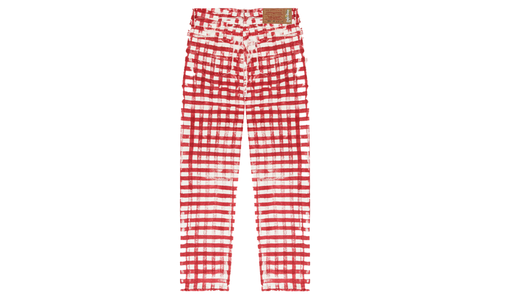 Hand Painted Picnic Plaid 501 Pants "Red / White" DT225