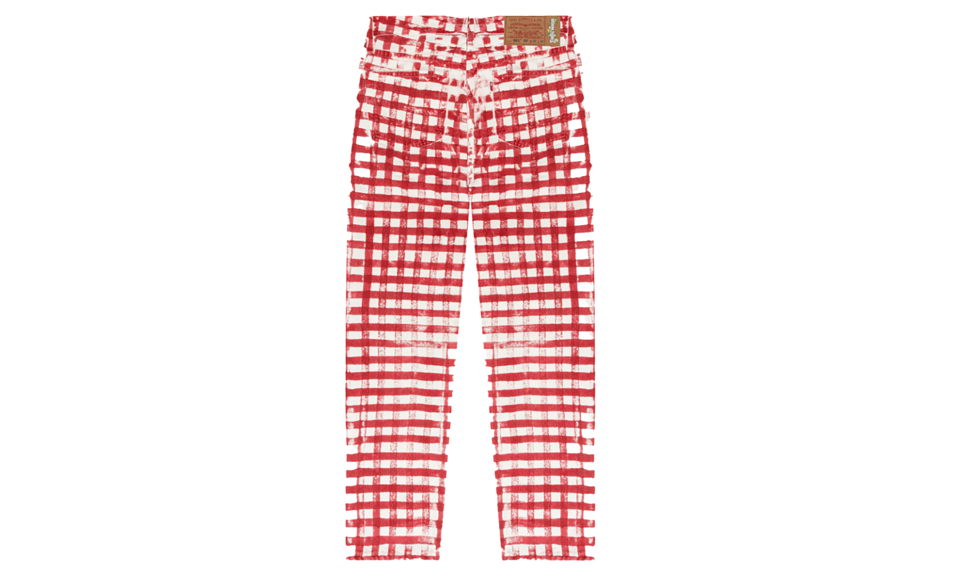 Hand Painted Picnic Plaid 501 Pants "Red / White" DT225