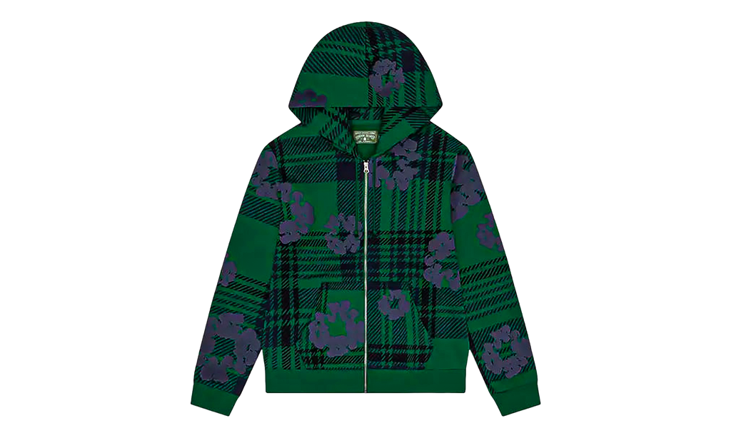 Plaid Cotton Wreath Zip Hoodie "Green" DT385
