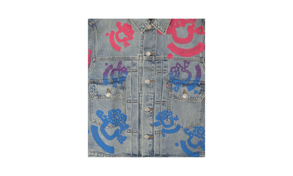Bstroy Tears Type-2 Light Wash Denim Jacket "Pink / Blue" 802_081_63
