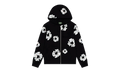 Cotton Wreath Rhinestone Studded Zip Hooded Sweatshirt "Black White" DT591