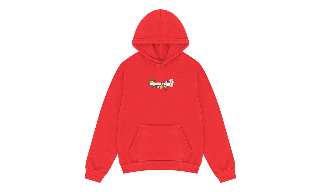 Embroidered Floral Logo Hoodie "Red" DT315