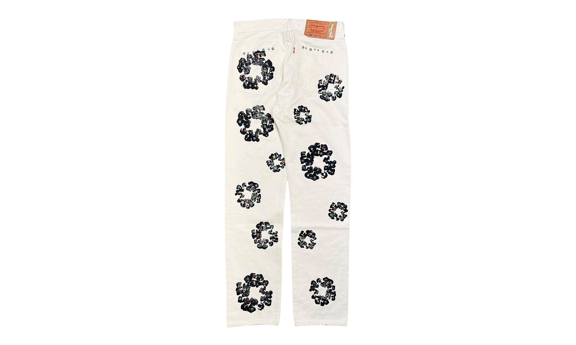 Levi's 501 Rhinestone Cotton Wreath Logo Jeans "White" DT377