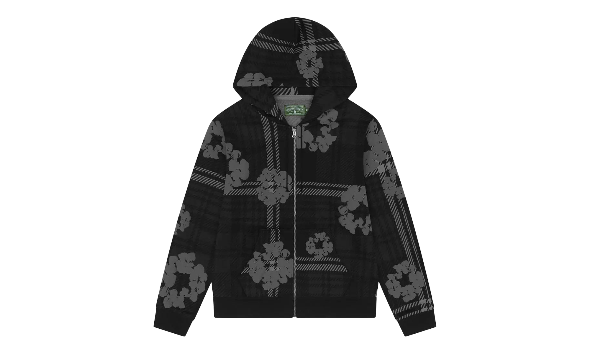 Plaid Cotton Wreath Zip Hoodie "Black" DT390