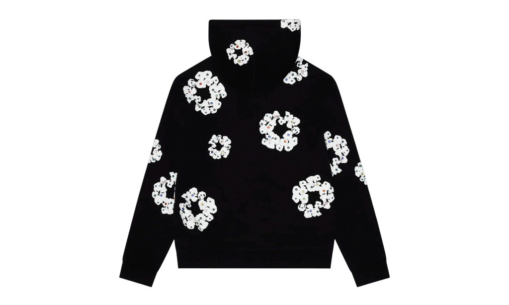Cotton Wreath Rhinestone Studded Zip Hooded Sweatshirt "Black White" DT591