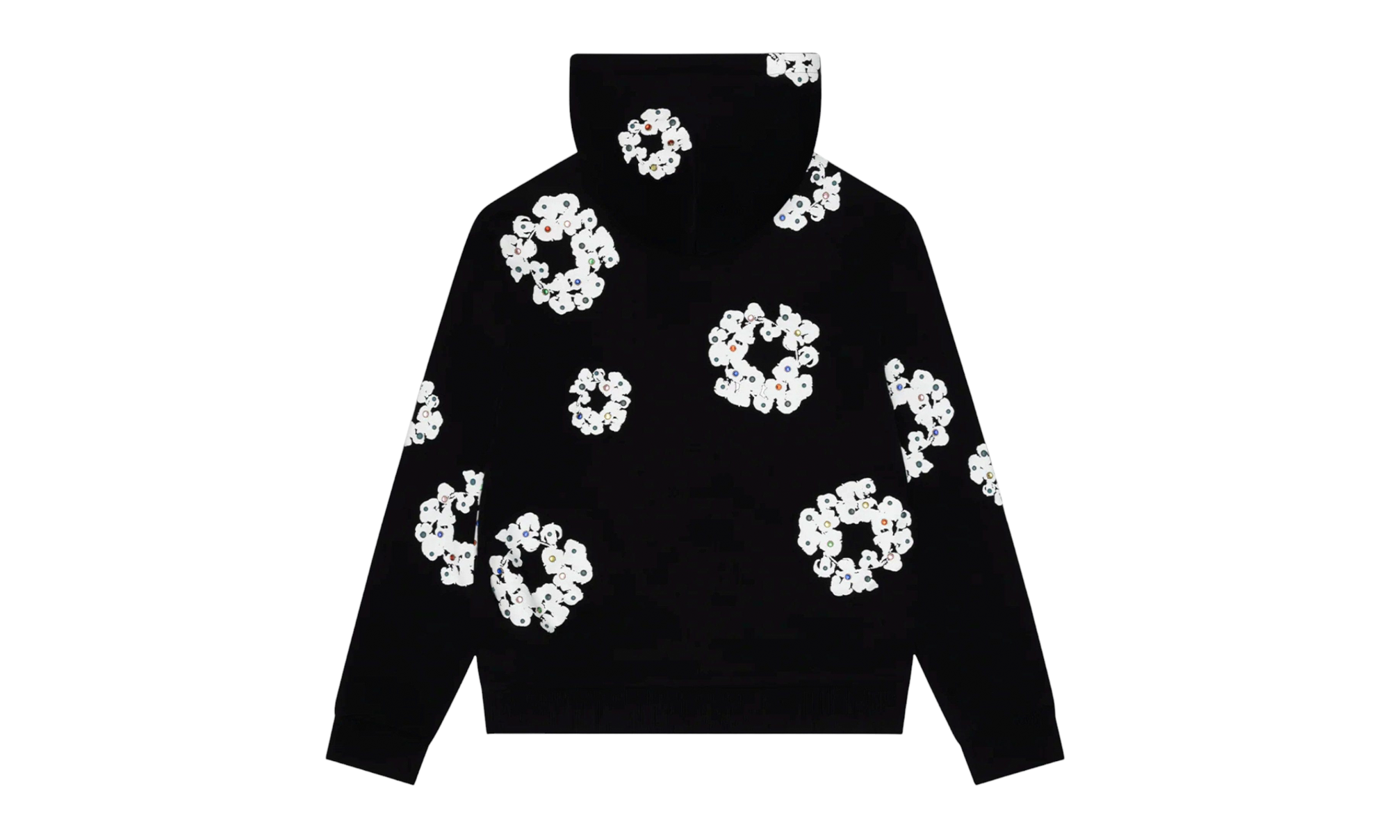 Cotton Wreath Rhinestone Studded Zip Hooded Sweatshirt "Black White" DT591