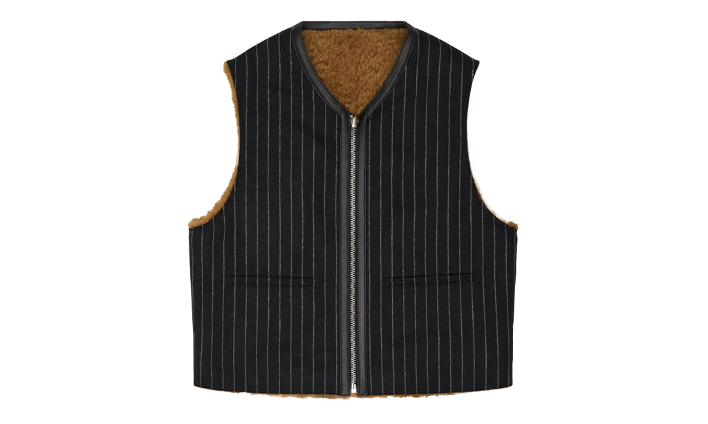 Reversible Pinstripe Shearling Vest "Black" DT456