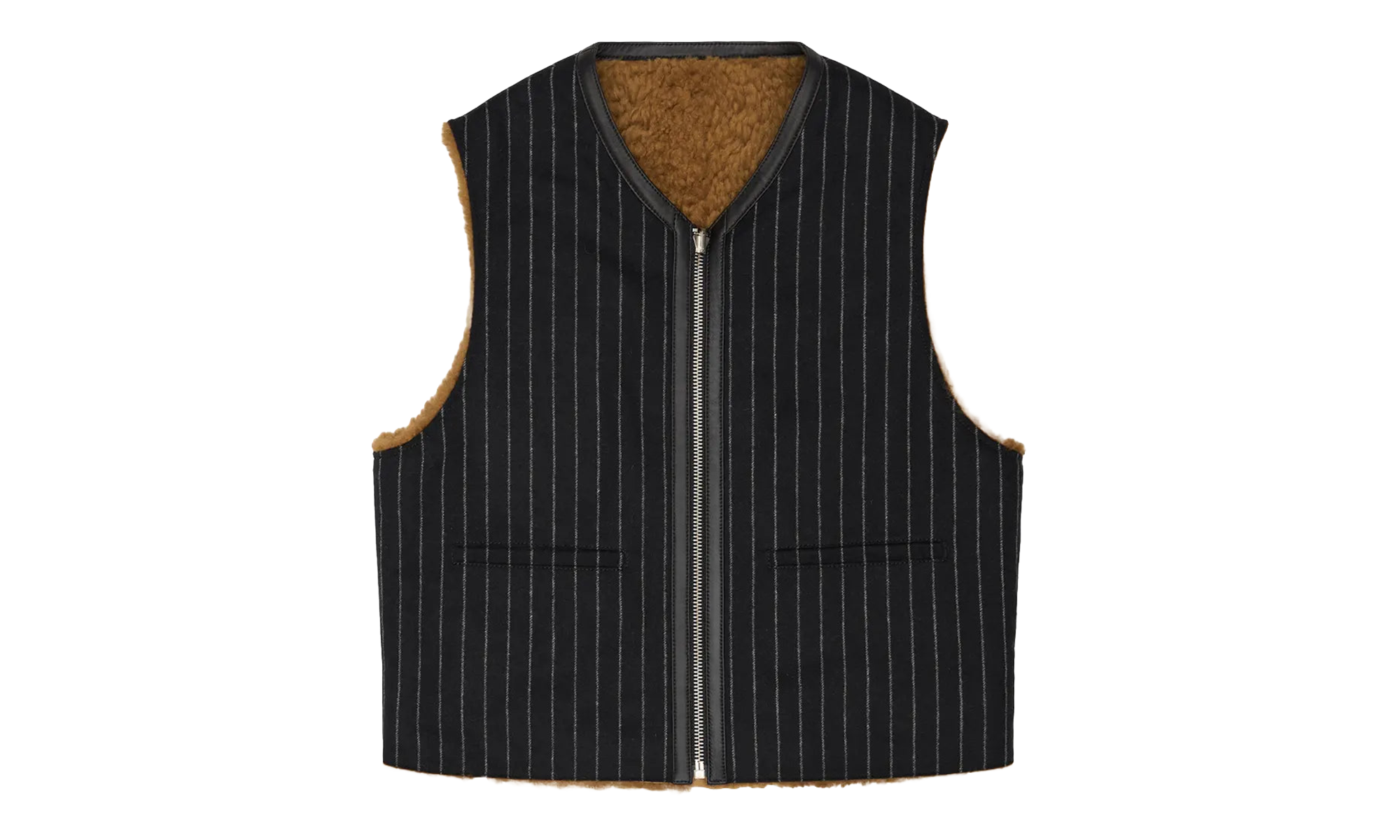 Reversible Pinstripe Shearling Vest "Black" DT456