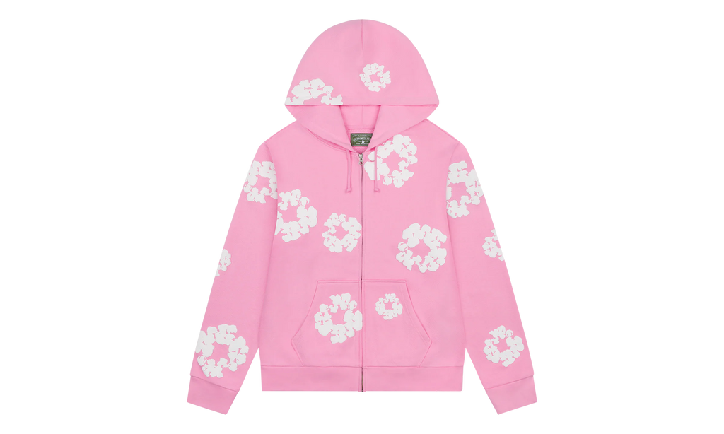 The Cotton Wreath Zip Hooded Sweatshirt "Pink" DT330