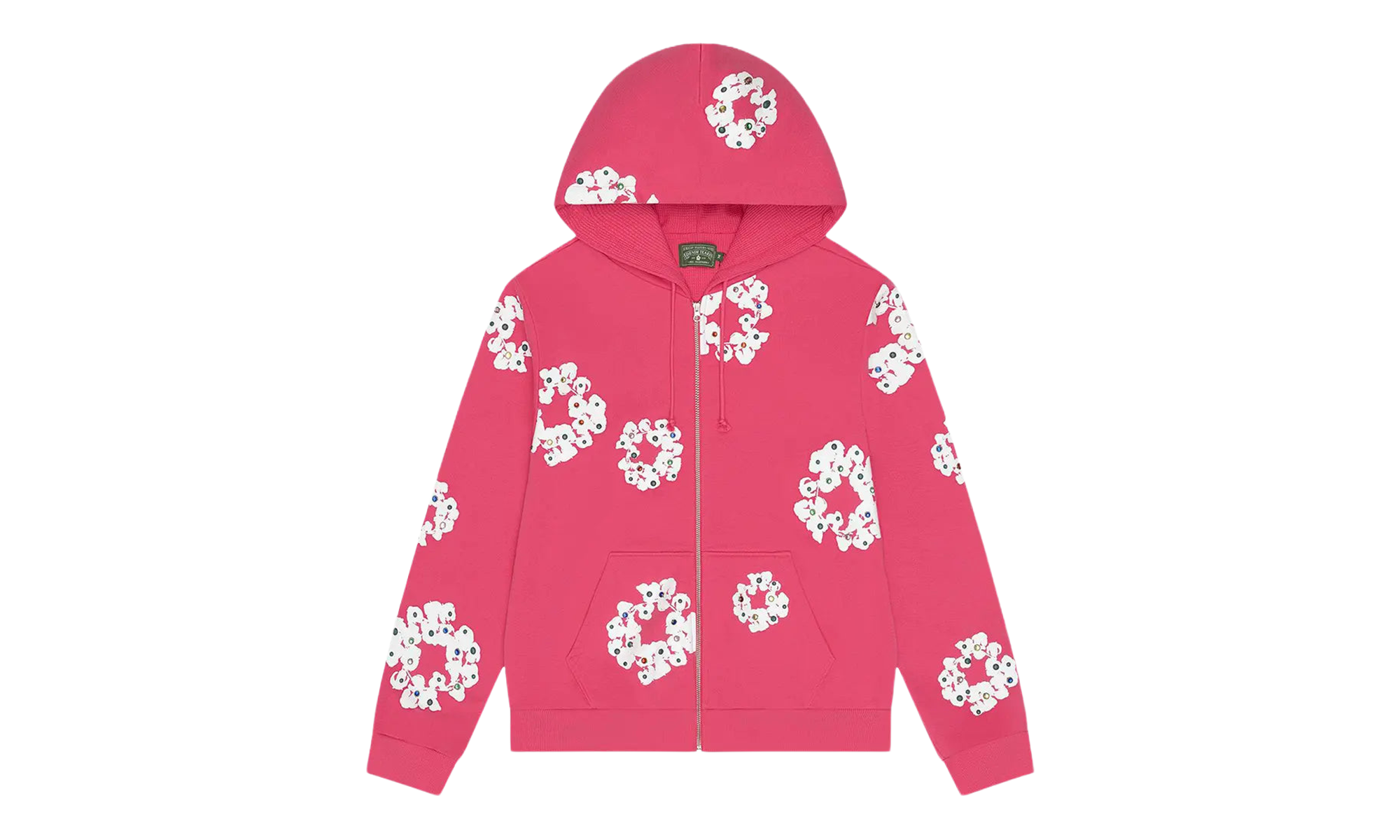 Rhinestone Cotton Wreath Zip Hoodie "Pink" DT510