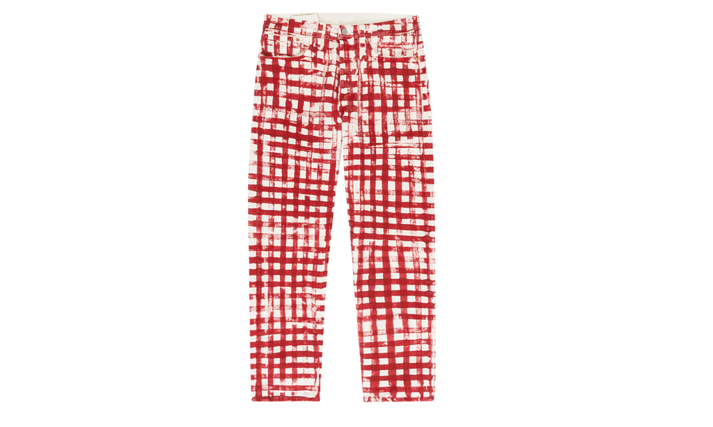 Hand Painted Picnic Plaid 501 Pants "Red / White" DT225
