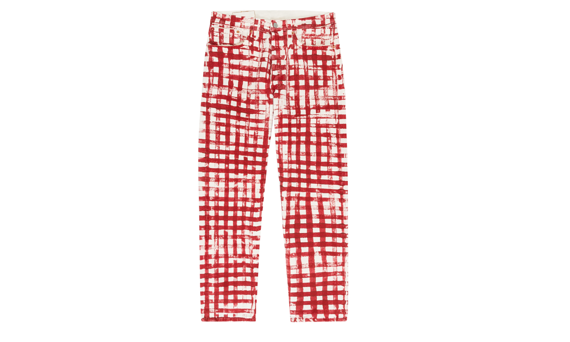 Hand Painted Picnic Plaid 501 Pants "Red / White" DT225