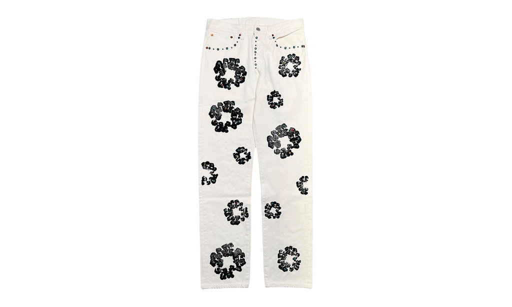Levi's 501 Rhinestone Cotton Wreath Logo Jeans "White" DT377