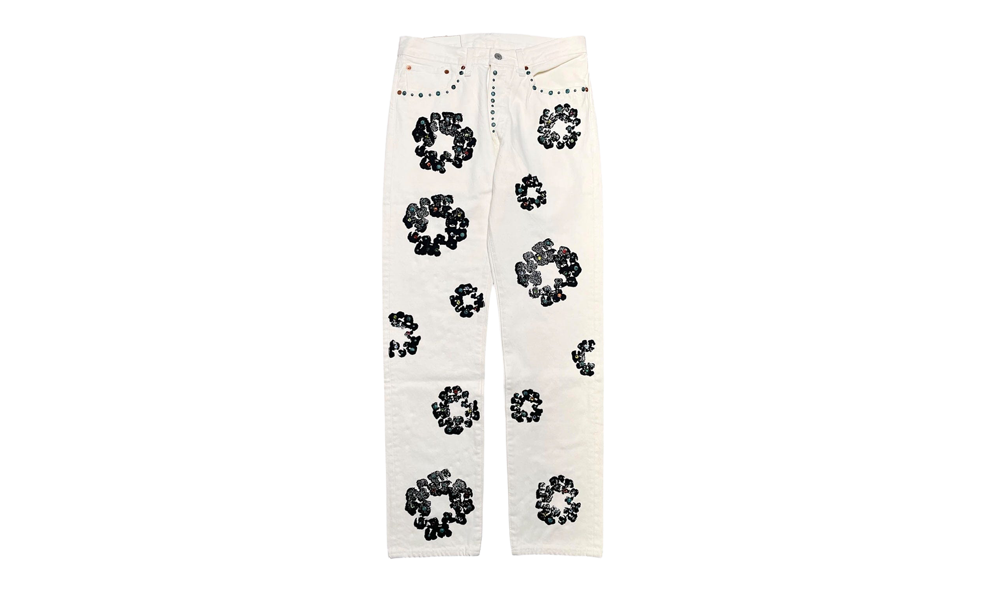Levi's 501 Rhinestone Cotton Wreath Logo Jeans "White" DT377