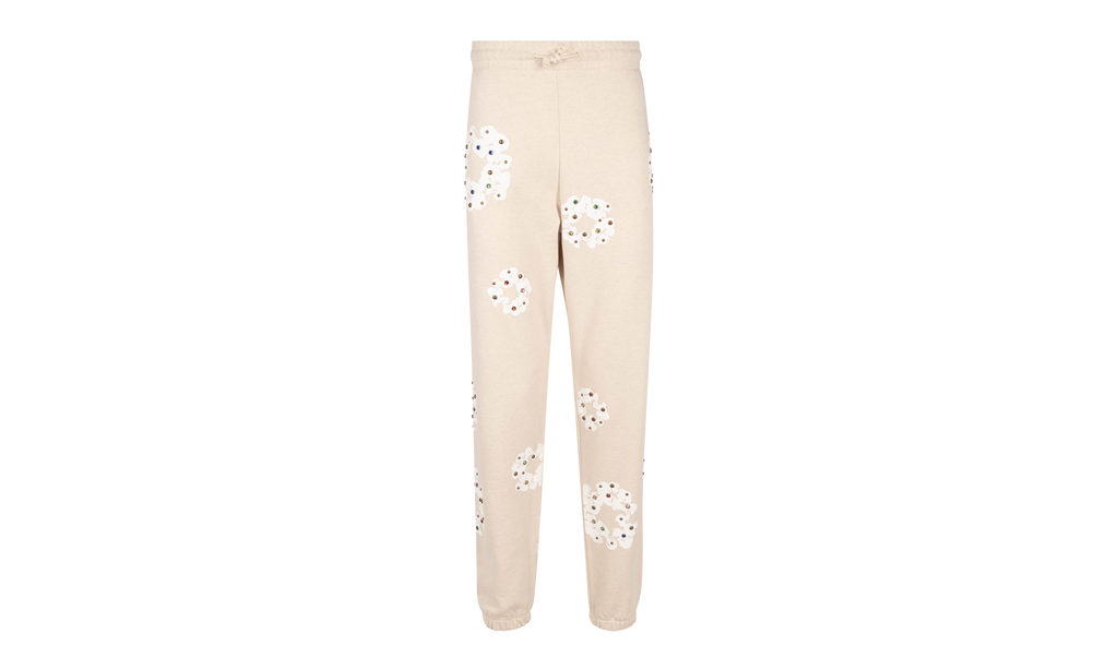 Rhinestone Cotton Wreath Sweatpants "Oatmeal" DT028