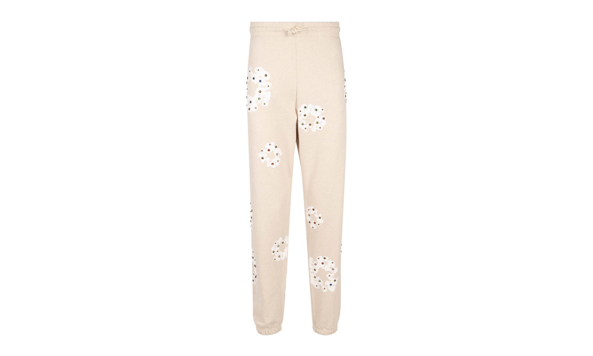 Rhinestone Cotton Wreath Sweatpants "Oatmeal" DT028