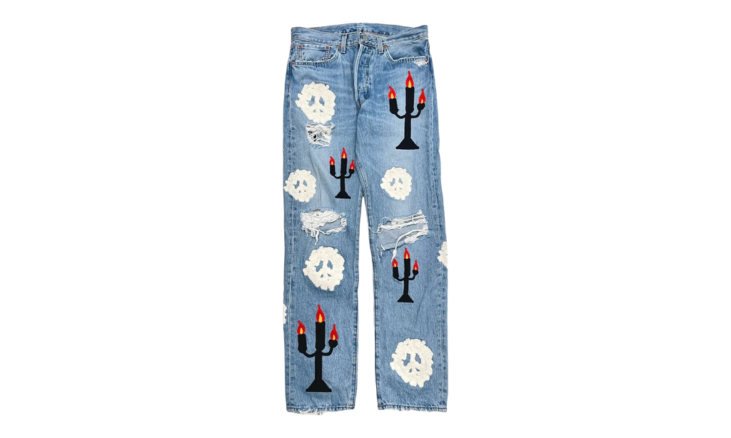 Levi's 501 Virgil Abloh Printed Jeans "Message in a Tear - Indigo" DT306