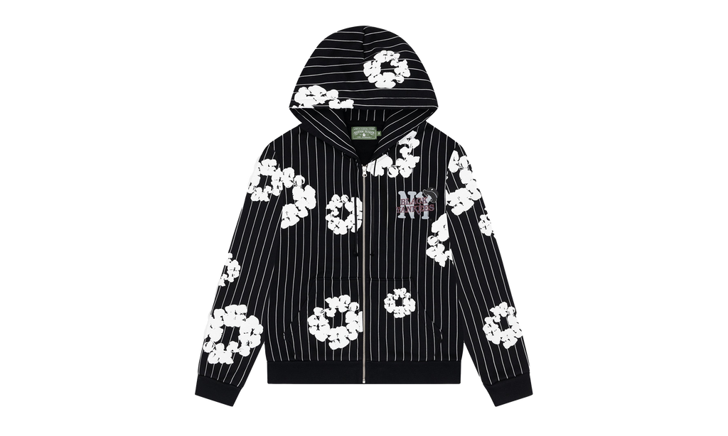 Pinstripe Wreath Zip Hoodie "Black" DT242