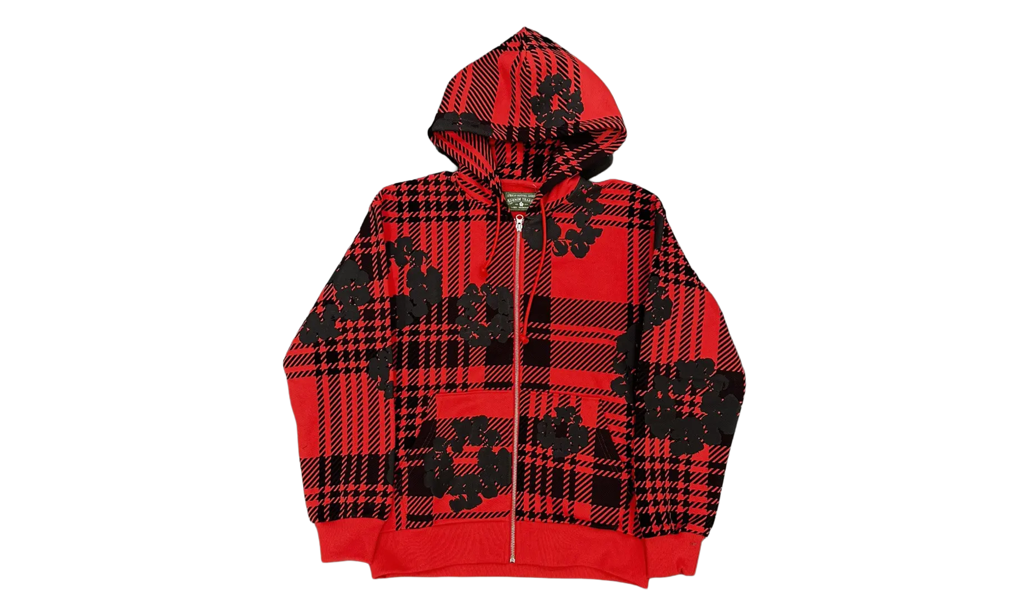 The Cotton Wreath Logo Zip Up Hooded Sweatshirt "Plaid - Red / Black" DT297