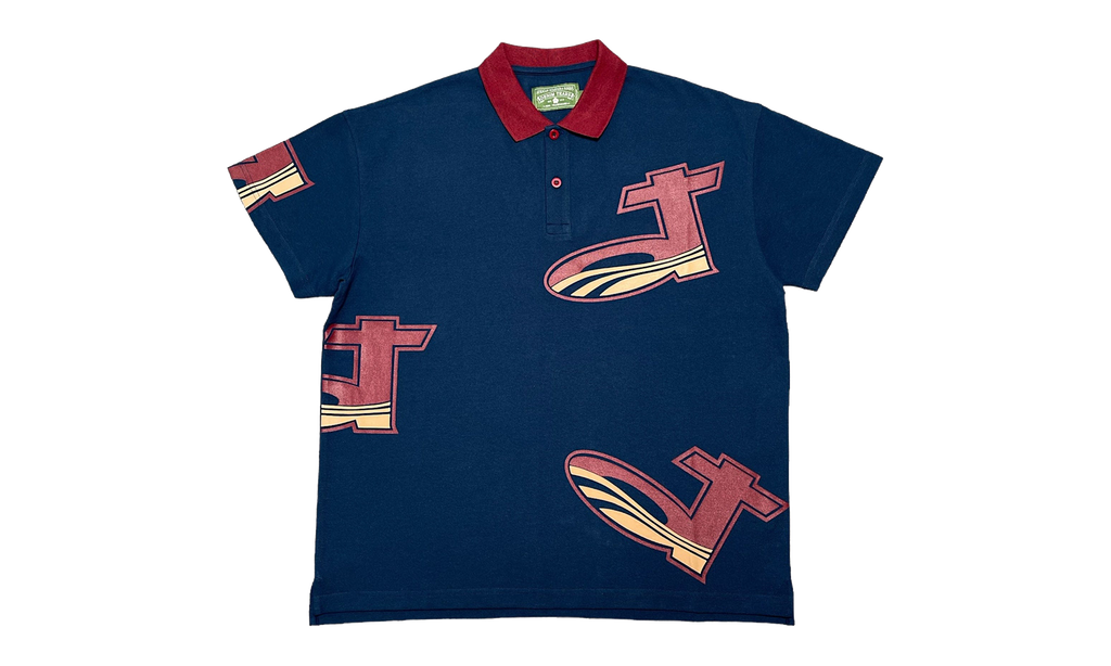 DT Pique Logo Short Sleeve Polo Shirt "Navy Blue / Red / Tan" DT601