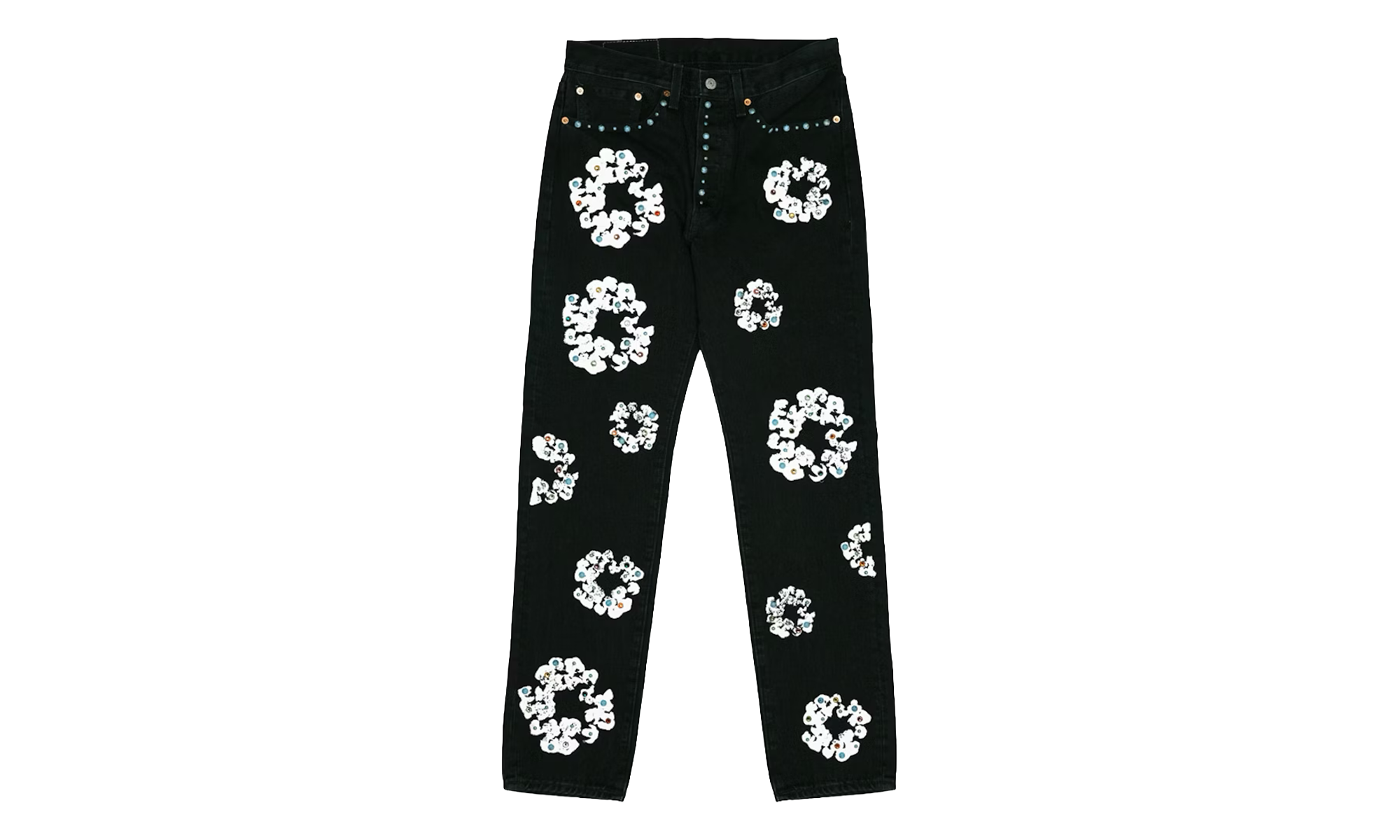 Levi's 501 Rhinestone Cotton Wreath Logo Jeans "White / Black" DT296