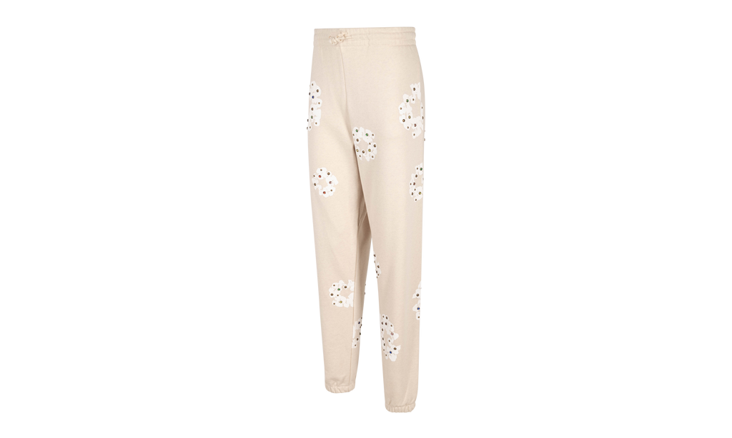 Rhinestone Cotton Wreath Sweatpants "Oatmeal" DT028