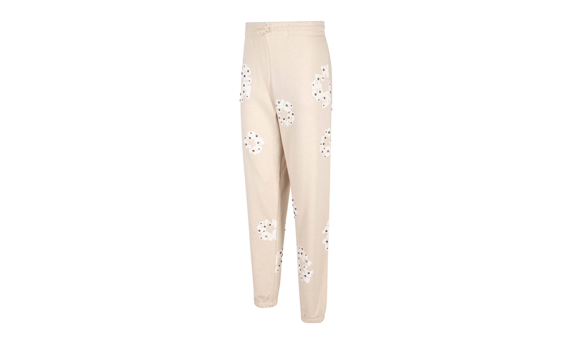 Rhinestone Cotton Wreath Sweatpants "Oatmeal" DT028