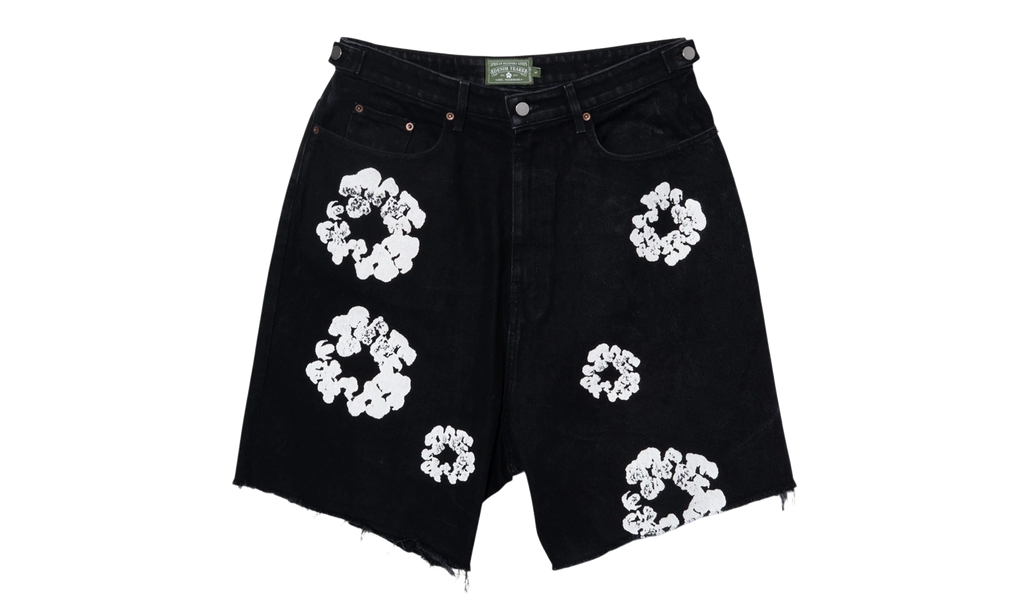 The Cotton Wreath Denim Shorts "Black White" DT401