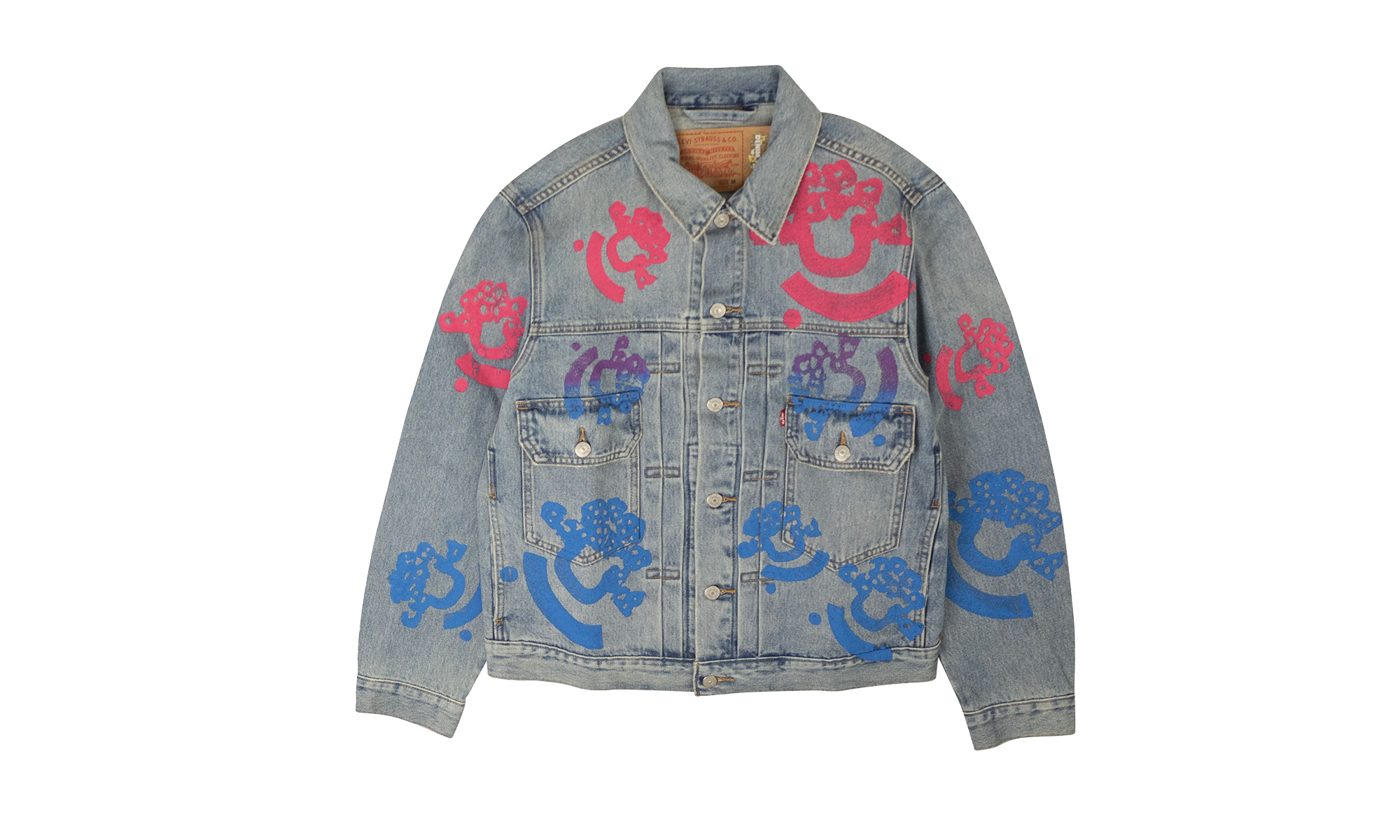 Bstroy Tears Type-2 Light Wash Denim Jacket "Pink / Blue" 802_081_63