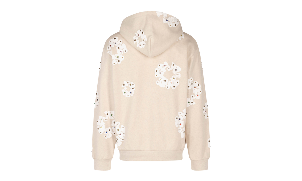 Rhinestone Cotton Wreath Zip Hoodie "Oatmeal" DT027