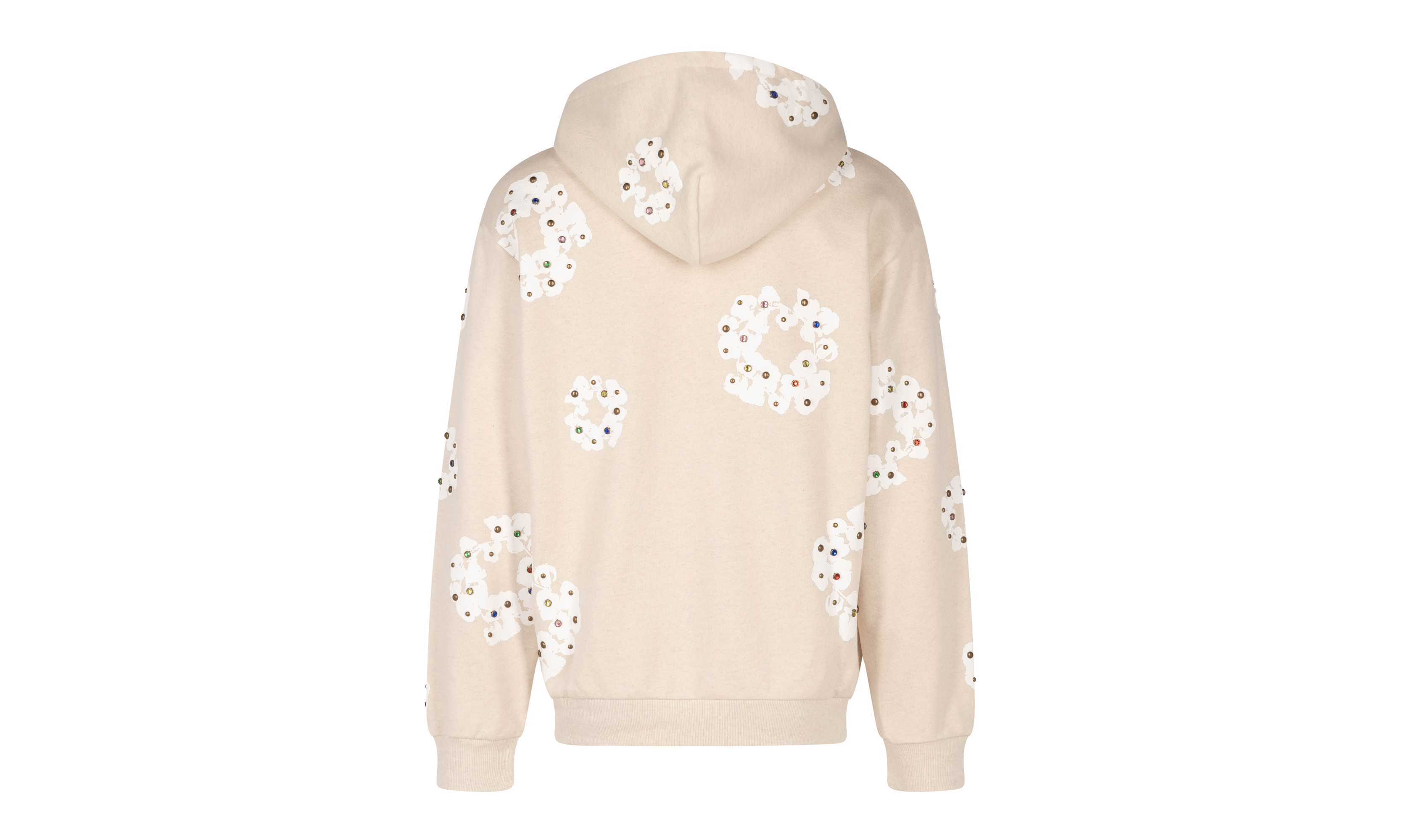 Rhinestone Cotton Wreath Zip Hoodie "Oatmeal" DT027