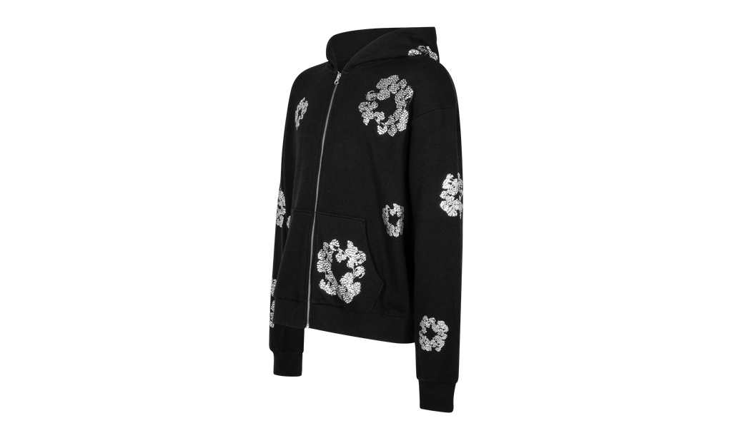 Cashmere Swarovski Cotton Wreath Zip Hoodie "Black" DT075