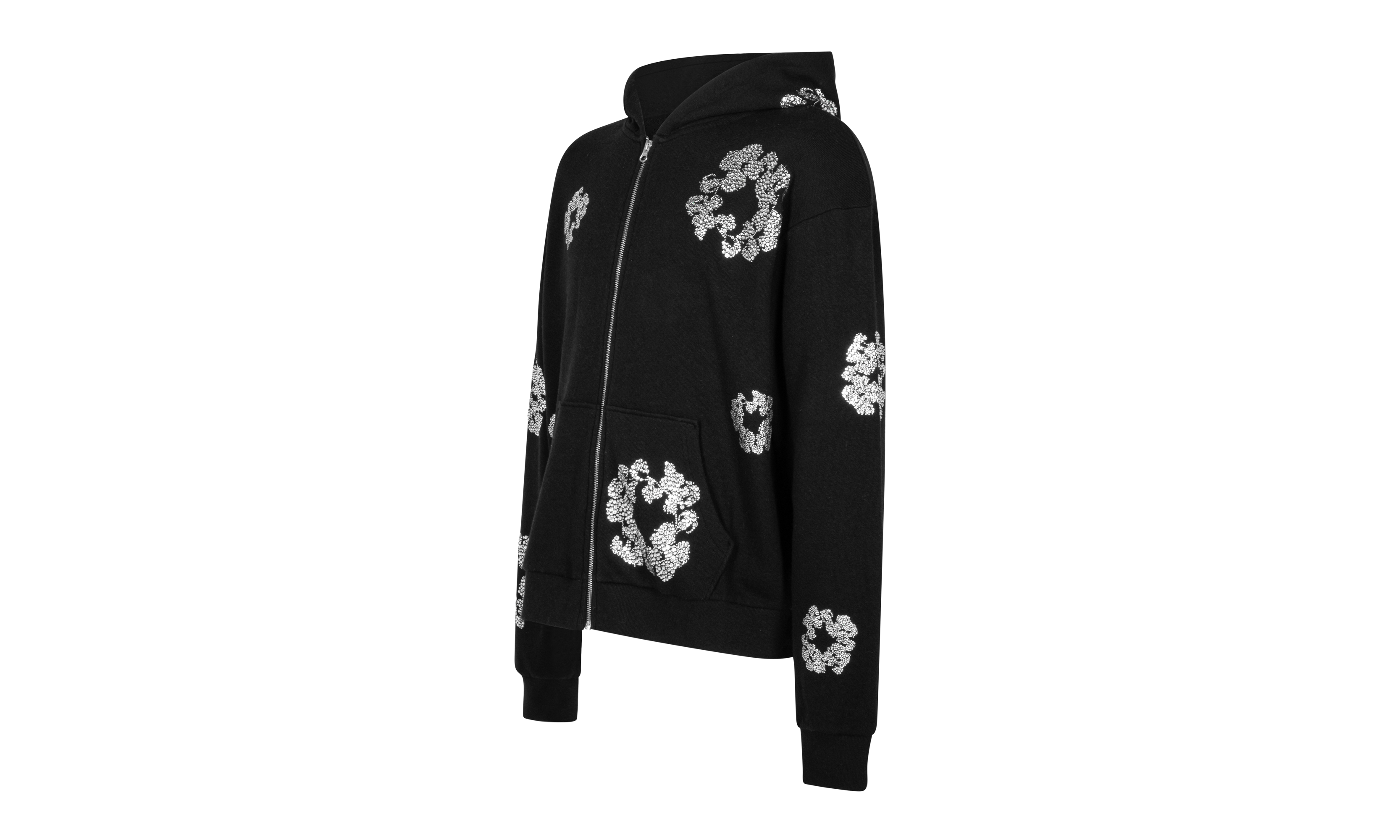 Cashmere Swarovski Cotton Wreath Zip Hoodie "Black" DT075